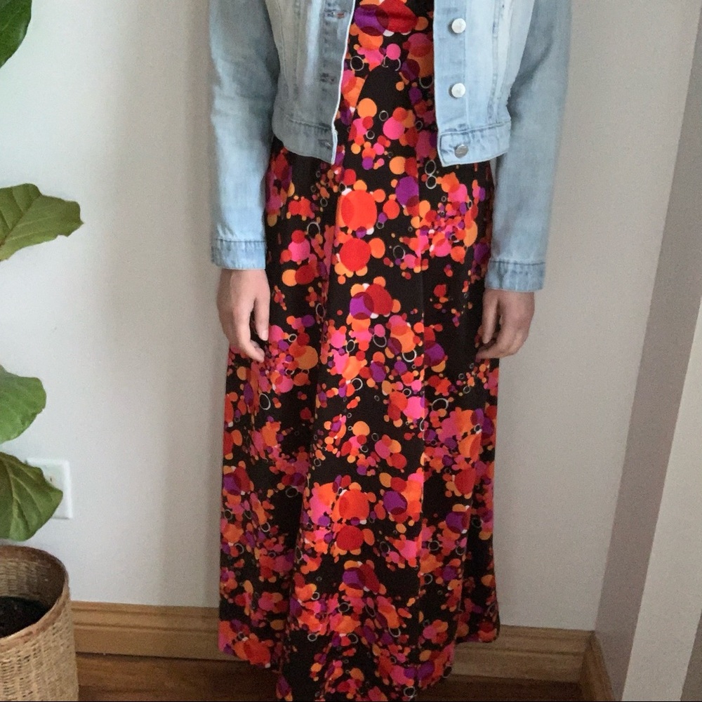 Vtg Maxi Dress Handmade Long Sleeves Multicolored - Picture 5 of 16